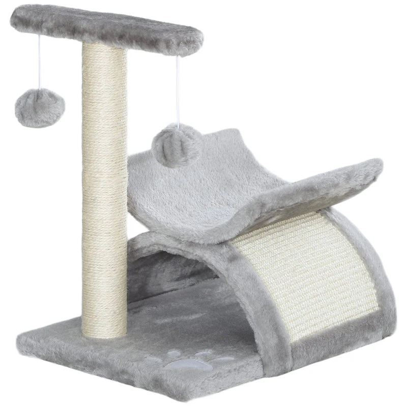 PawHut Small Cat Scratching Post Play Tree with Play Ball, Brown - Image 2