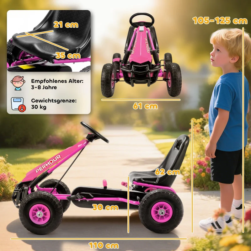 Pedal Go-Kart with Adjustable Seat and EVA Wheels for Kids Ages 3-8, Pink - Image 3
