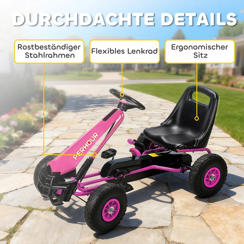 Pedal Go-Kart with Adjustable Seat and EVA Wheels for Kids Ages 3-8, Pink - Image 6
