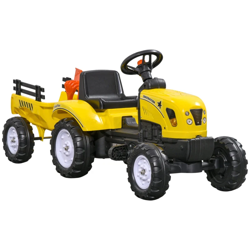 Pedal Tractor with Trailer, Tools & Horn, 3+ Years Metal Frame - Black and Yellow - Image 2