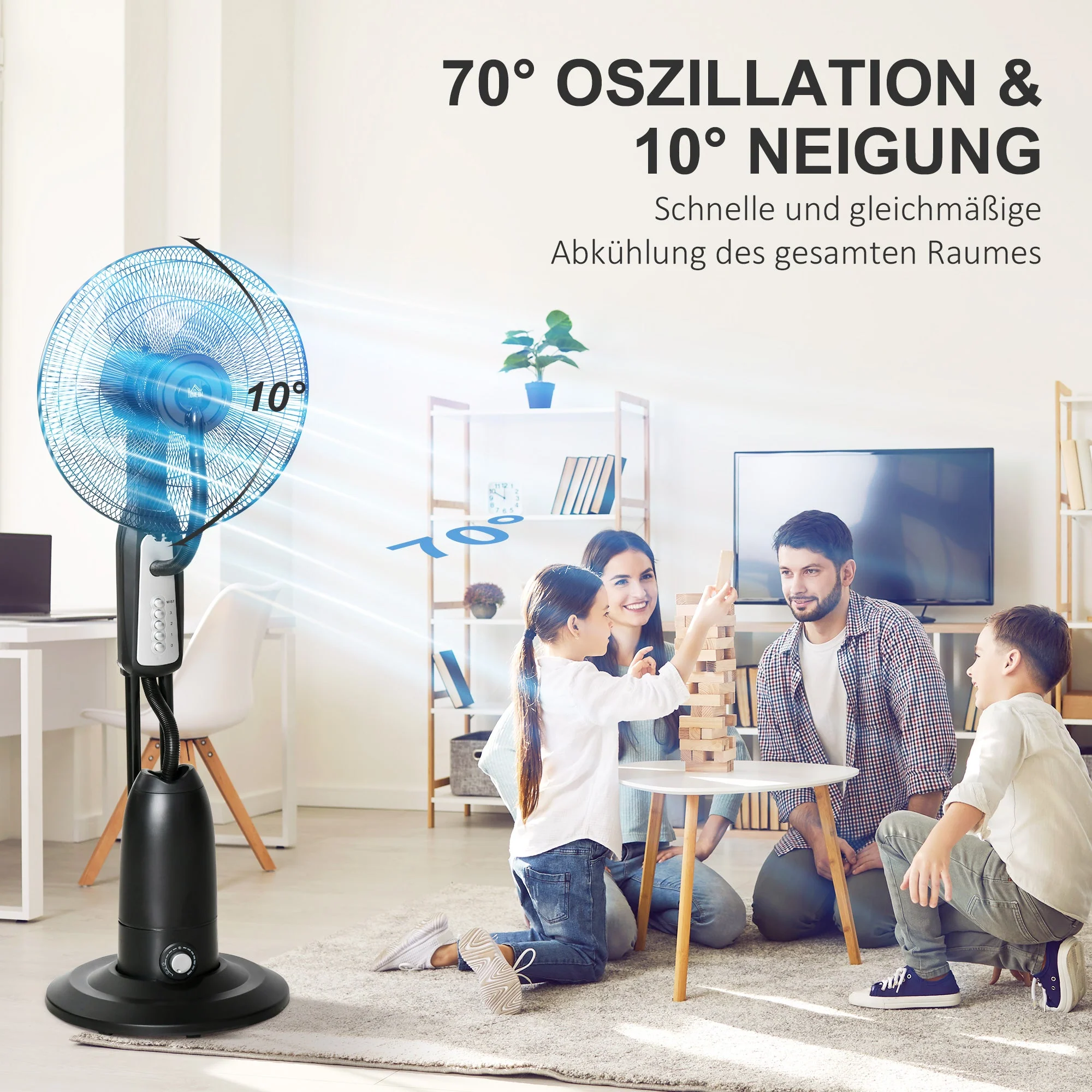 Pedestal Fan 2.8L Water Atomizer Mist Function 120cm Height, Metal - Image 6