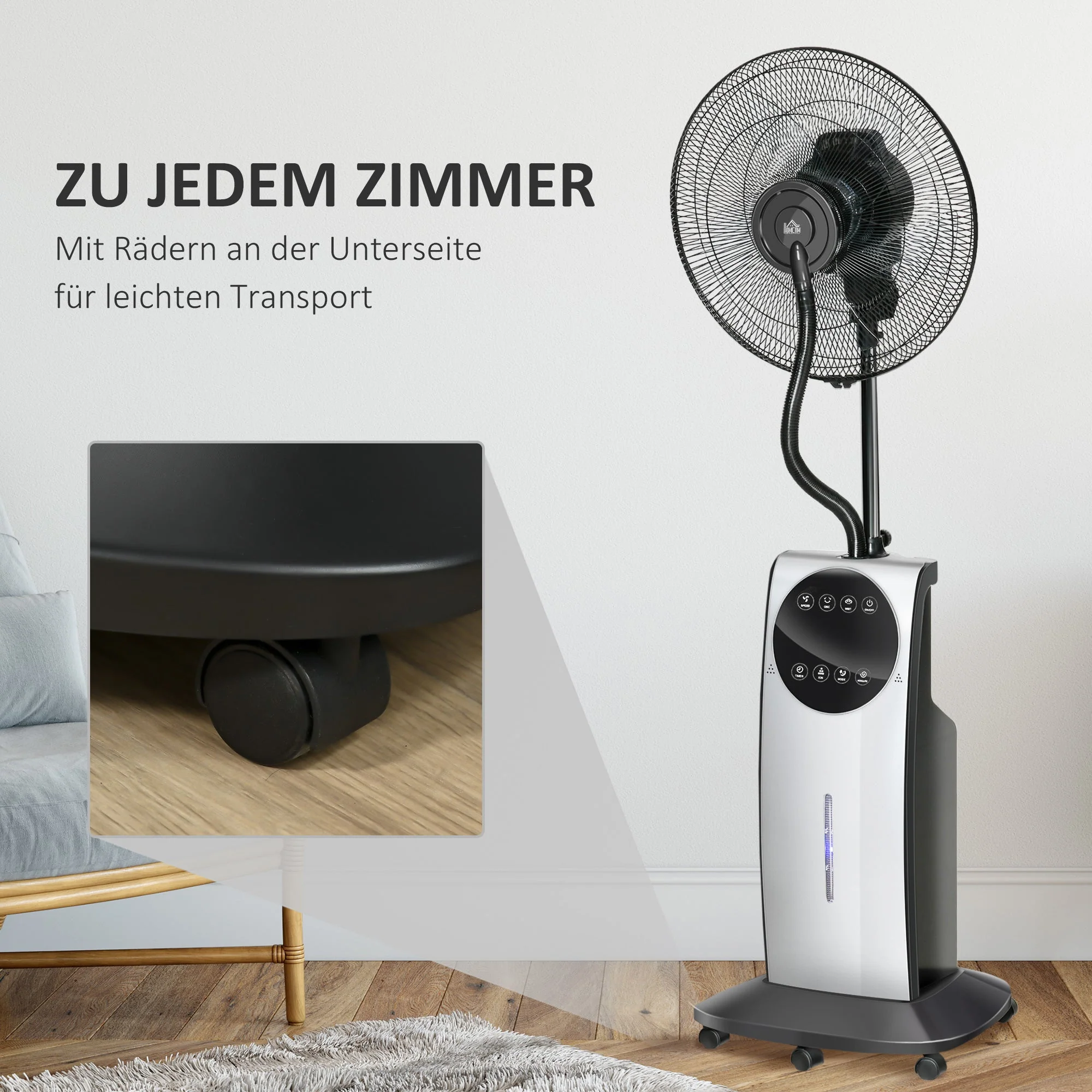 Pedestal Fan with Misting Function, 90W 3 Air Modes, Remote Control, Black - Image 4