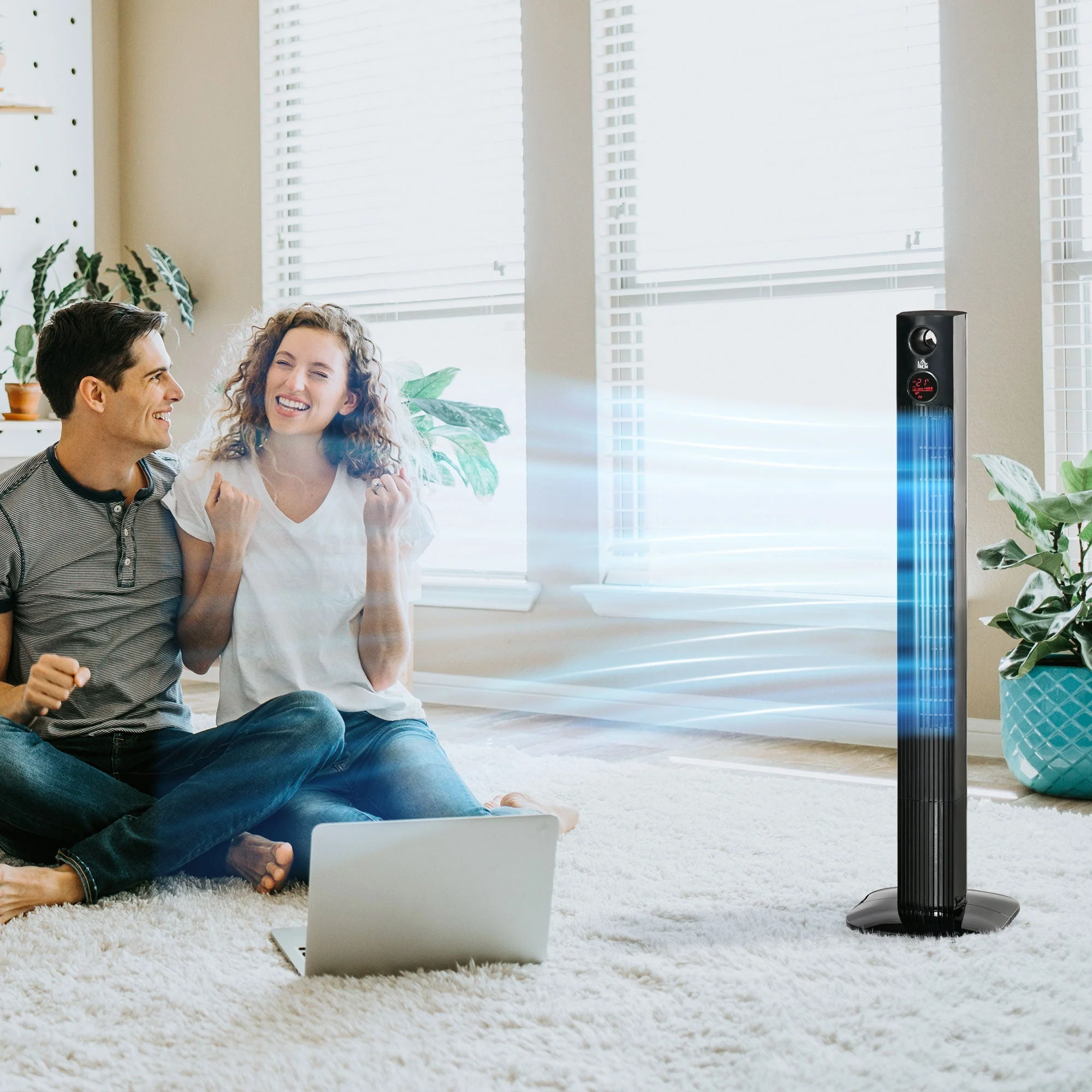 Pedestal fan with remote control, 45W, 12H timer, 70° oscillation, 3 ventilation levels, aroma diffuser, black - Image 2