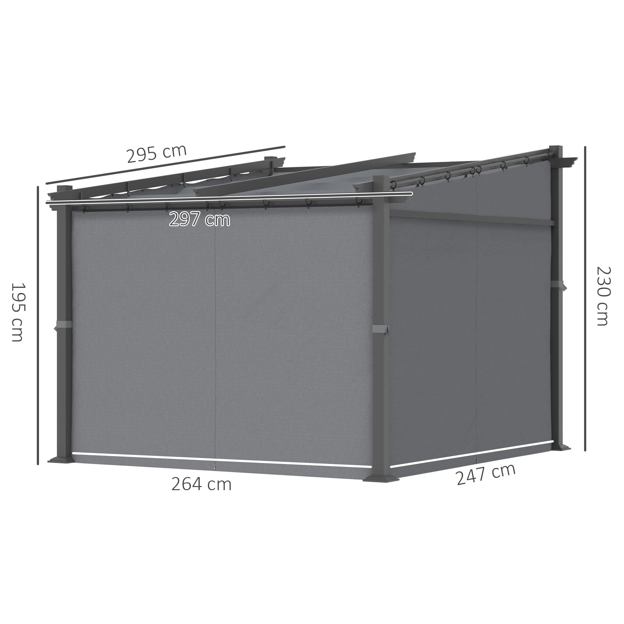 Pergola 2.97 x 2.95 m Water-Repellent Sunshade Side Panels Patio Cover, Dark Grey Polyester - Image 5