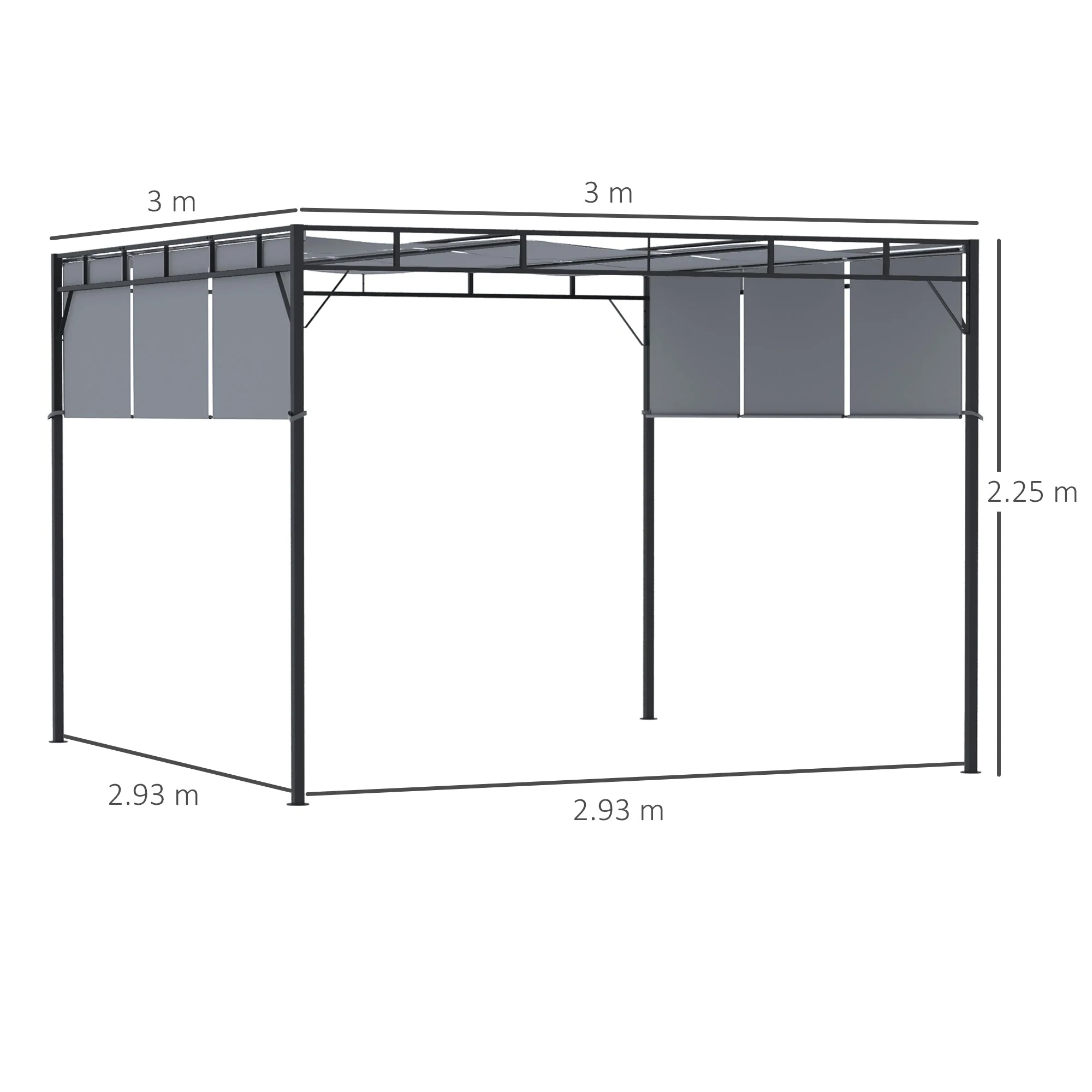 Pergola Gazebo 3x3m Retractable Roof Canopy Dark Grey - Image 4