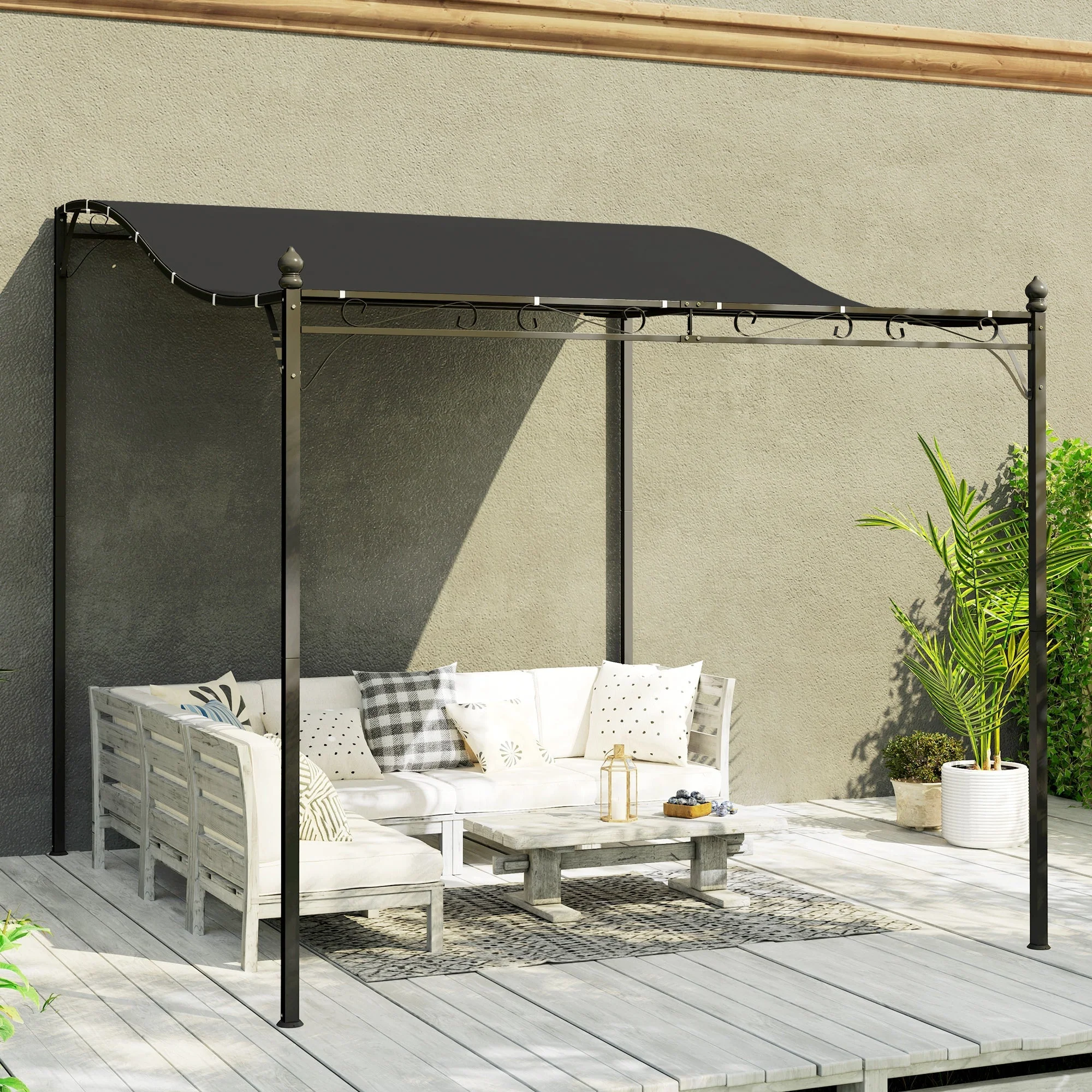 Pergola Lean-to Pavilion Water-Repellent Freestanding 2.5x3m Dark Grey - Image 7