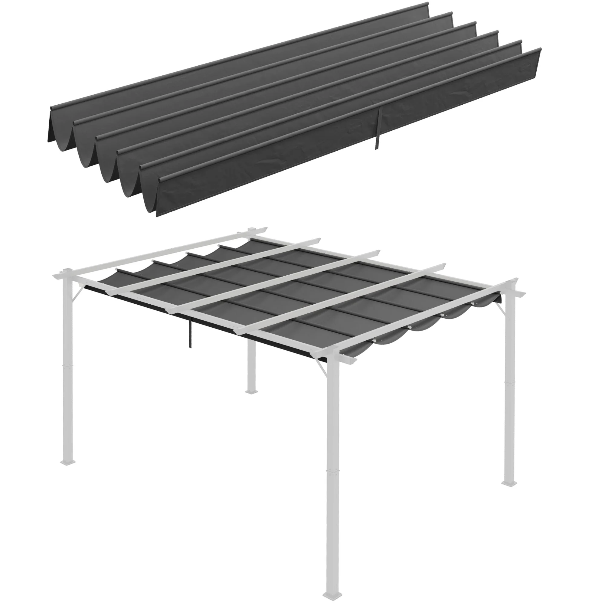 Pergola Replacement Roof 3.5x2.5m Drainage Holes Shade Cover, Dark Grey - Image 2