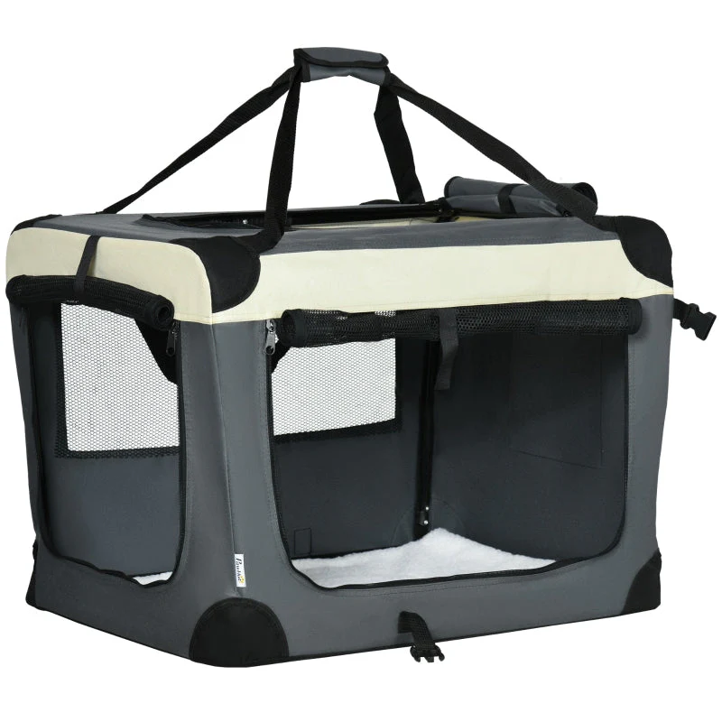 Pet Carrier 70cm Foldable, with Cushion, for Small Dogs and Cats - Grey - Image 2