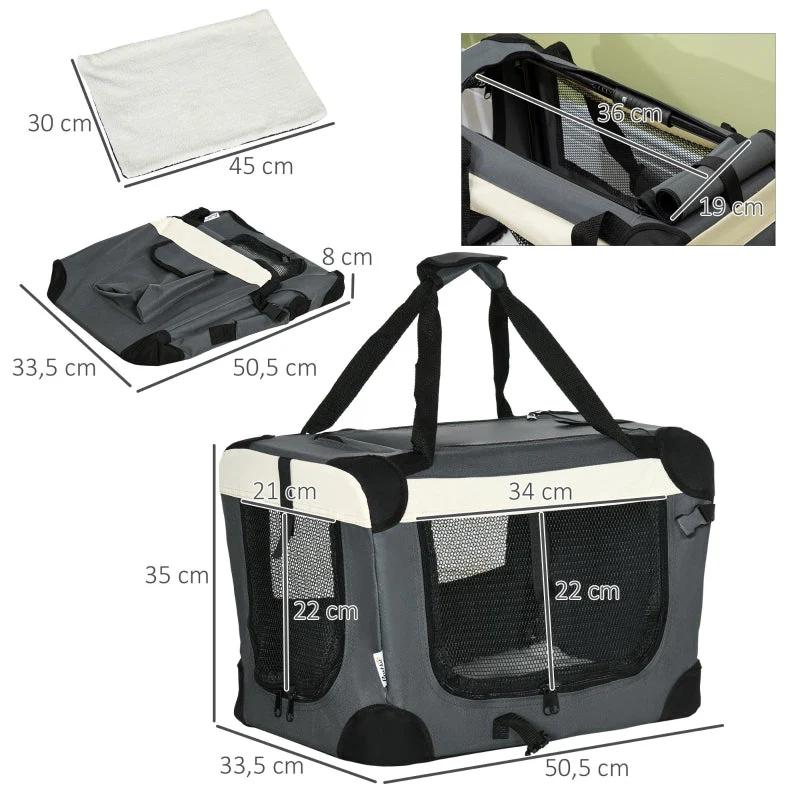 Pet Carrier Bag, Foldable 3 Doors, Grey - Image 3