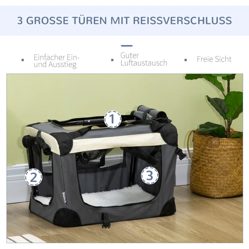 Pet Carrier Bag, Foldable 3 Doors, Grey - Image 4