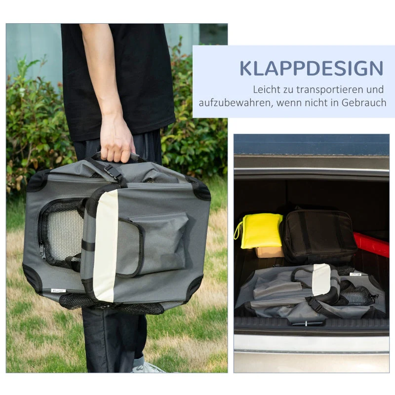 Pet Carrier Bag, Foldable 3 Doors, Grey - Image 6