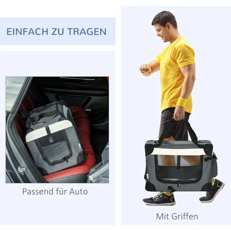 Pet Carrier Bag, Foldable 3 Doors, Grey - Image 7
