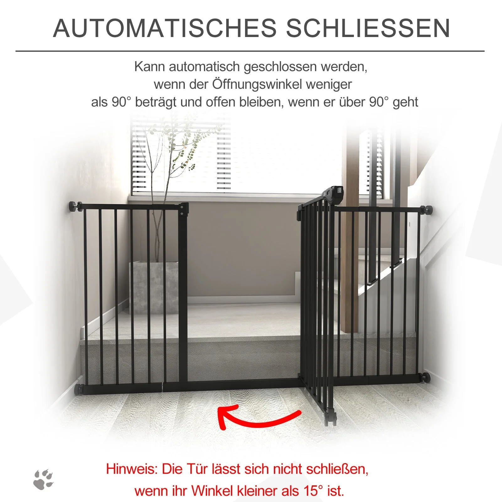 Pet Safety Gate, No Drilling Stair Gate, Metal Plastic, Black - Image 5