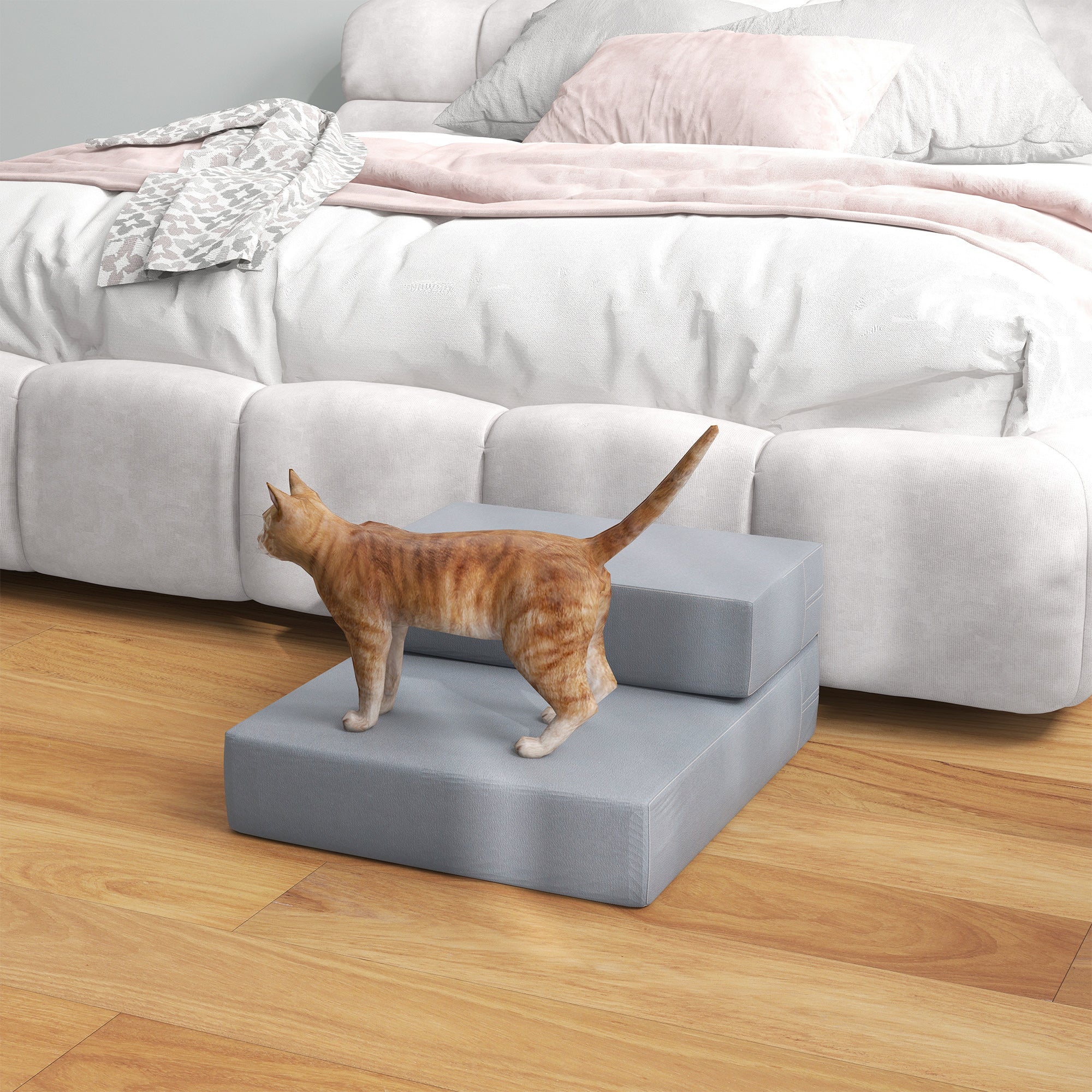 Pet Stairs, 2 Steps Foldable, Dog Stairs, Grey PU Leather - Image 7