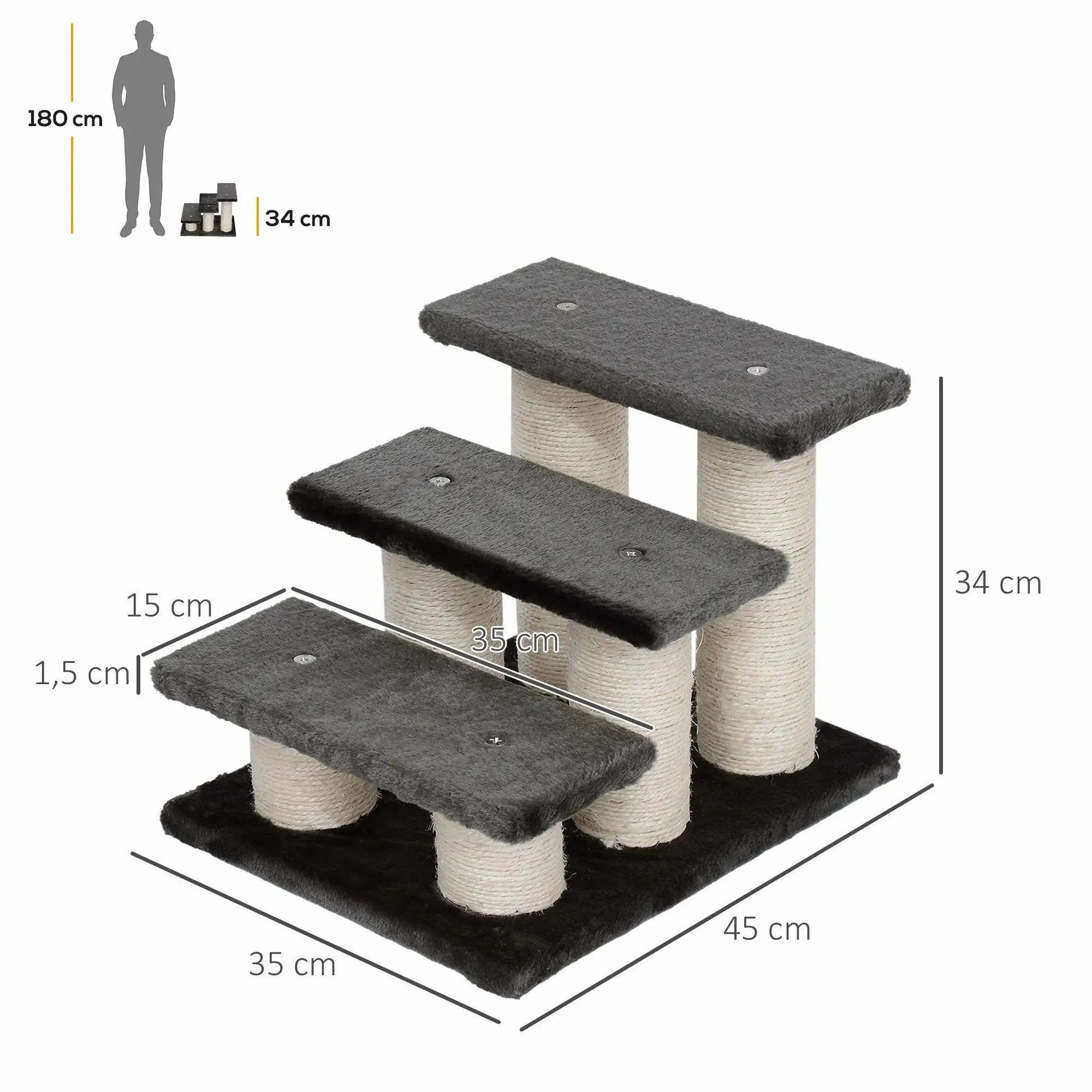 Pet Stairs 3-Step for Easy Entry and Exit Plush Dark Grey - Image 3