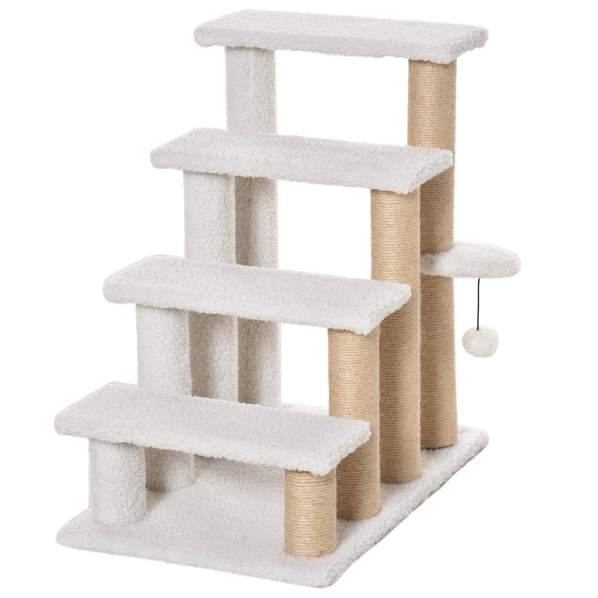 Pet Stairs, 4-Step with Scratching Post, Chipboard Plush Jute, White - Image 7
