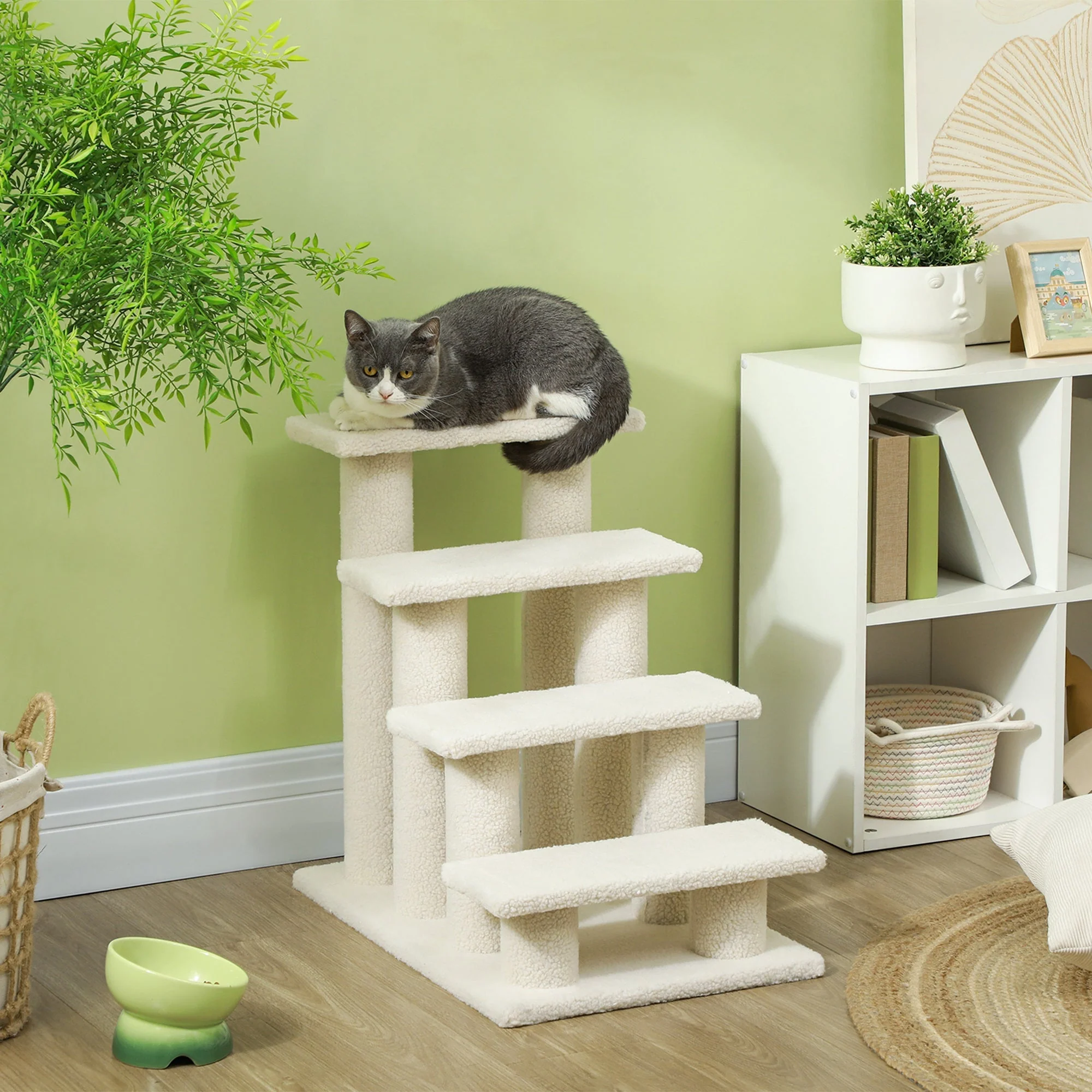 Pet Stairs, 4-Steps, Ideal for Older Animals, Plush Beige - Image 2