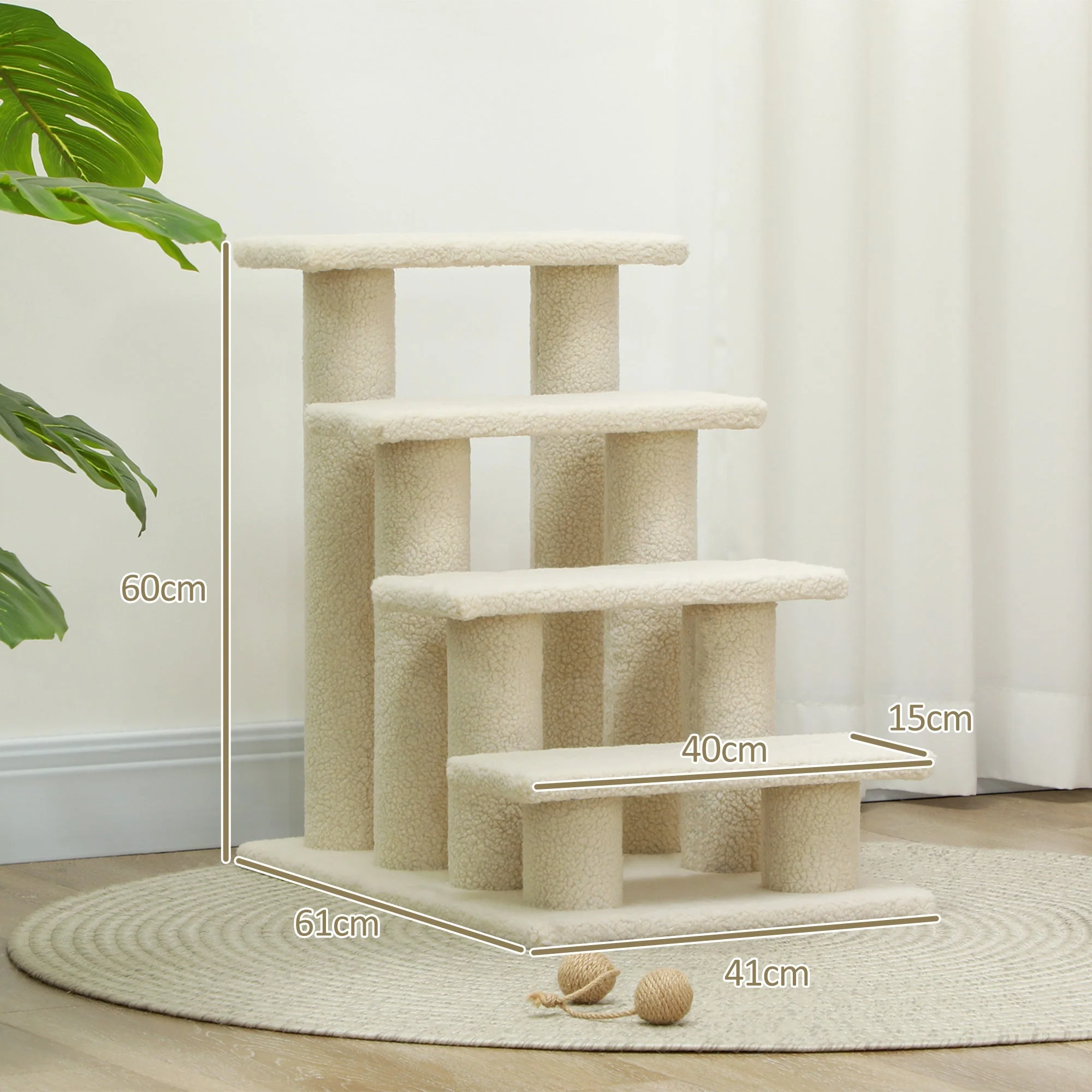 Pet Stairs, 4-Steps, Ideal for Older Animals, Plush Beige - Image 3