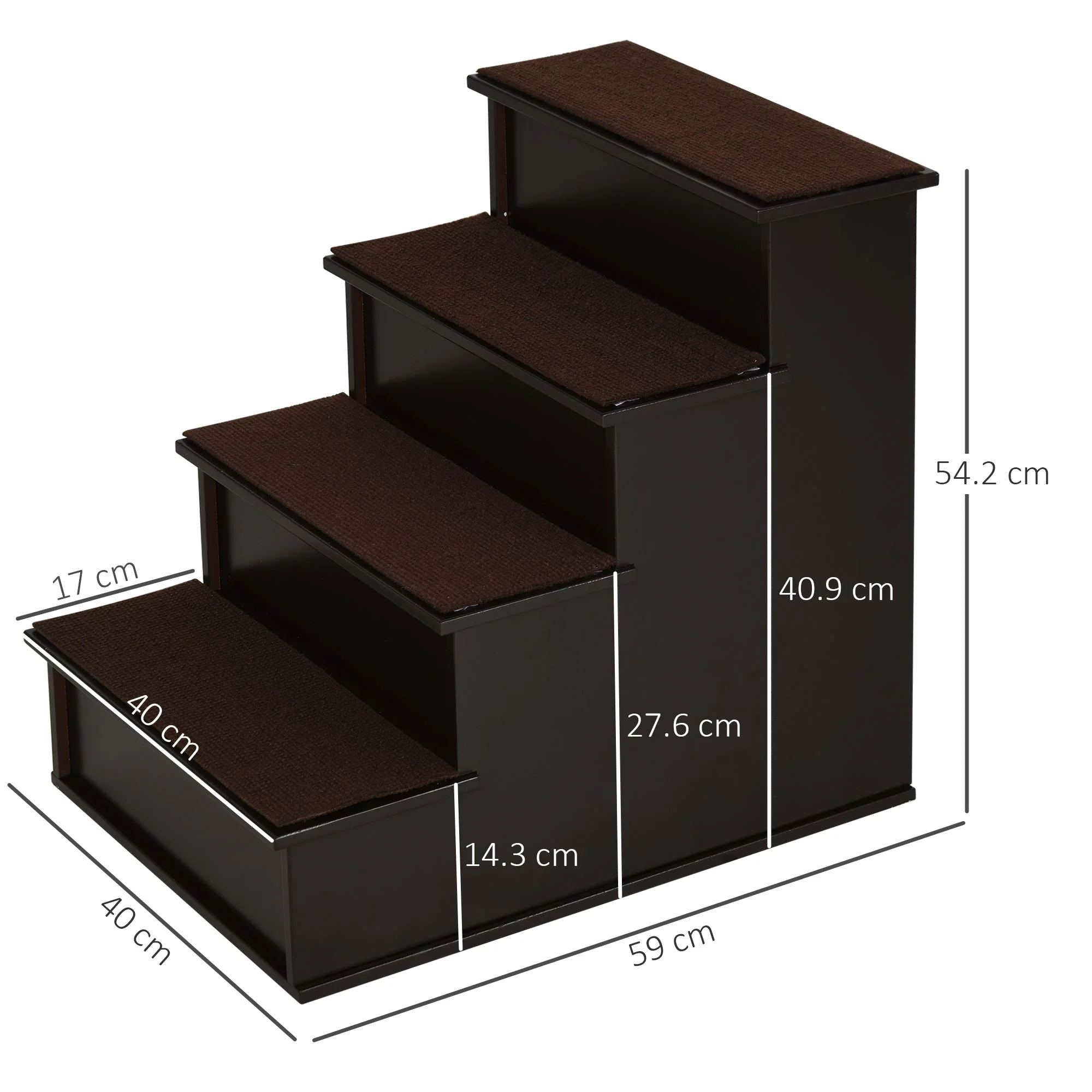 Pet Stairs, Dog/Cat Entry Aid, Carpeted MDF, Dark Brown - Image 3