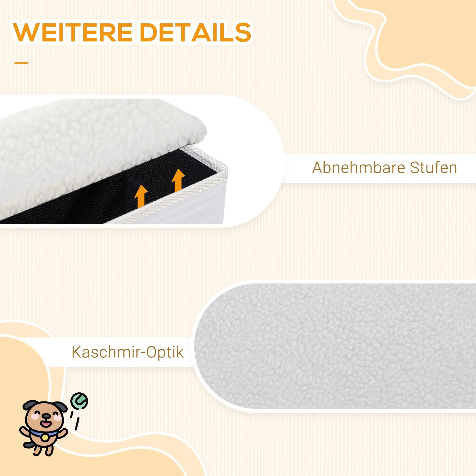 Pet Stairs, Foldable 3 Steps with Storage, MDF White - Image 6