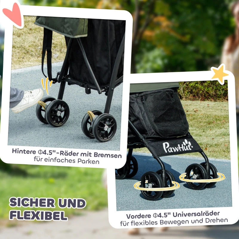 Pet Stroller, Safety Leash, Mesh Window, Dark Green - Image 7