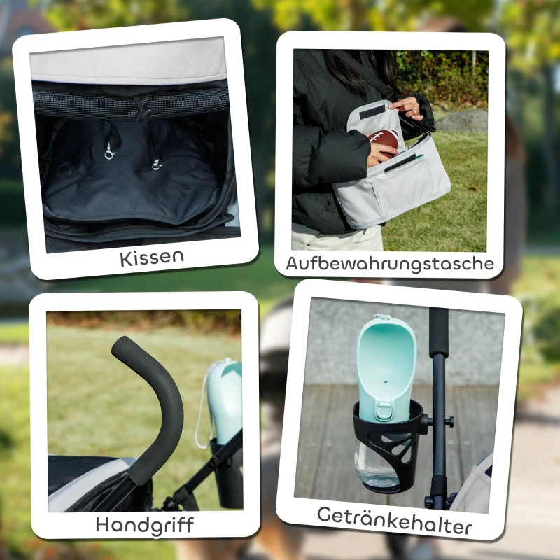 Pet Stroller, Safety Leash, Mesh Window, Light Grey - Image 7