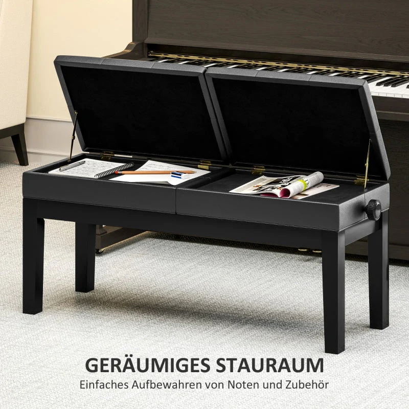 Piano Bench, Height-Adjustable, Storage, 220 kg Capacity, Faux Leather, Black - Image 5