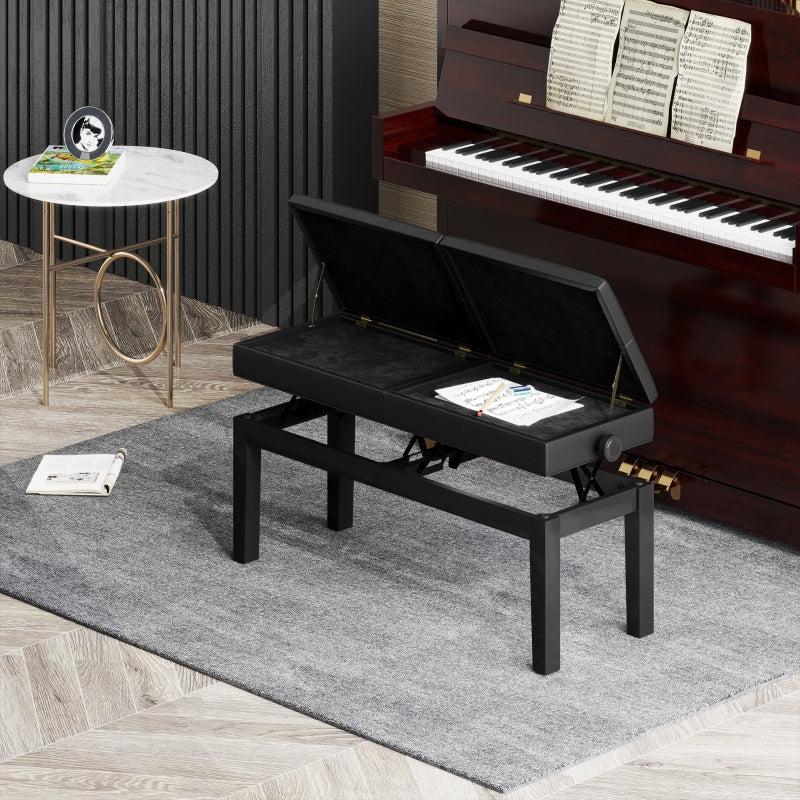 Piano Bench, Height-Adjustable, Storage, 220 kg Capacity, Faux Leather, Black - Image 8