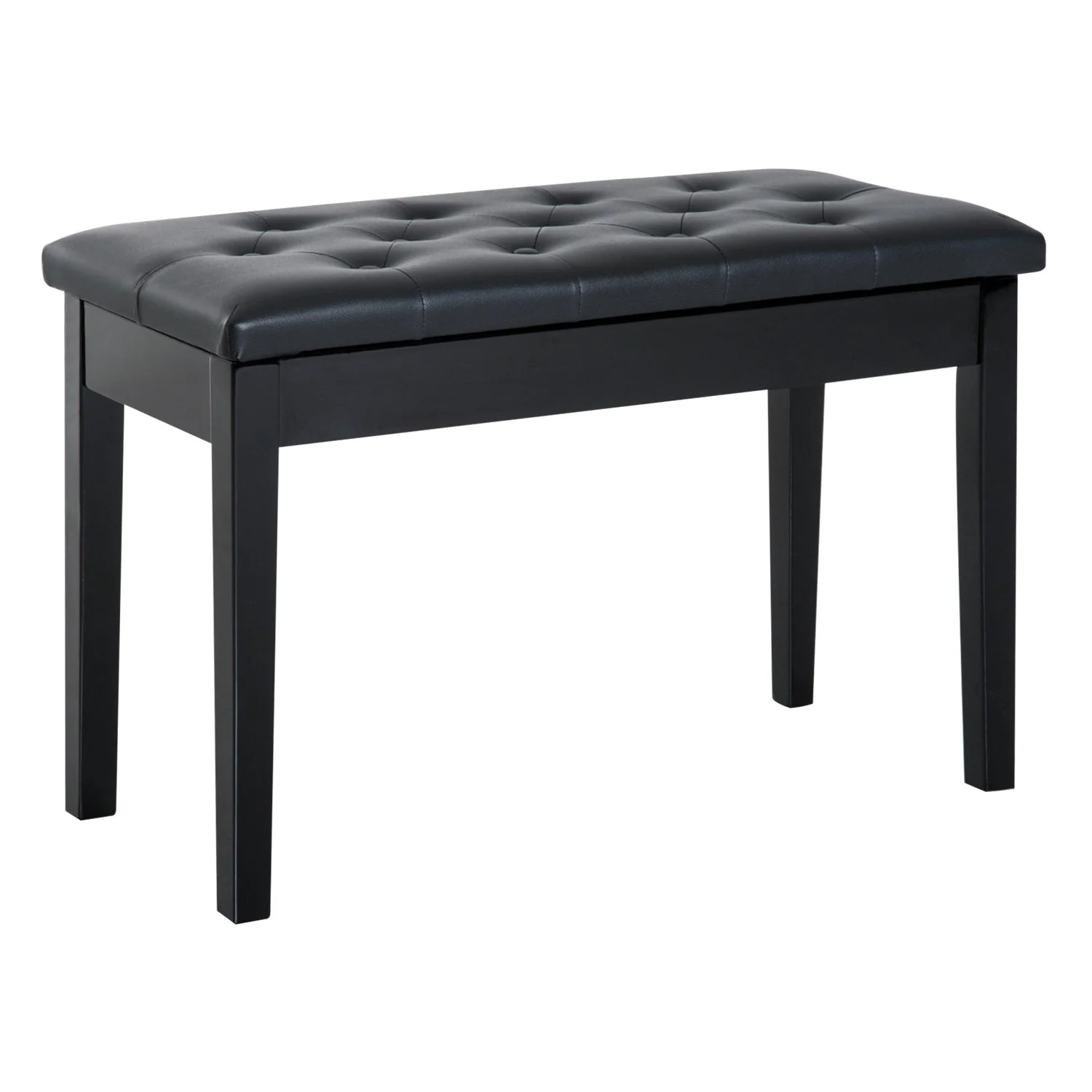 Piano Stool Bench with Storage, Rubber Wood Black Faux Leather - Image 2