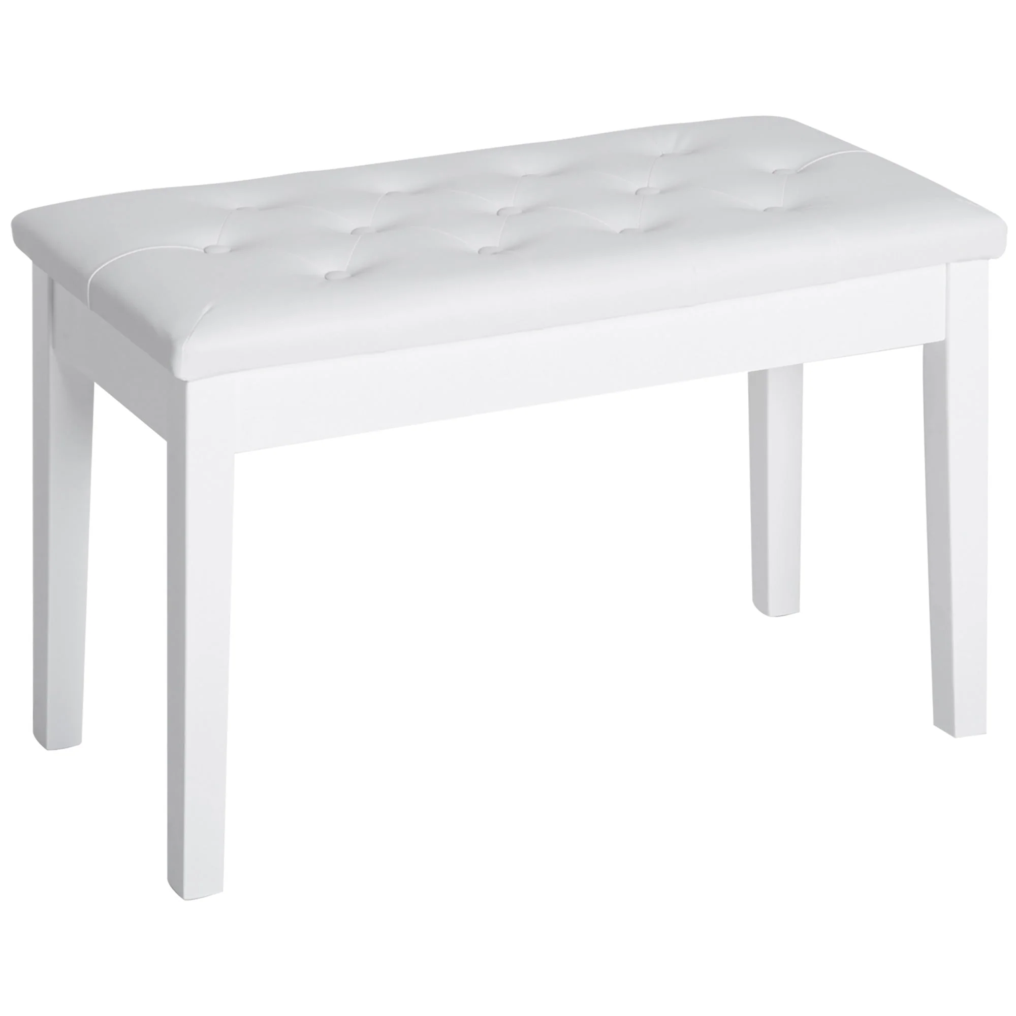 Piano Stool Bench with Storage Space, Rubber Wood & Faux Leather, White - Image 2