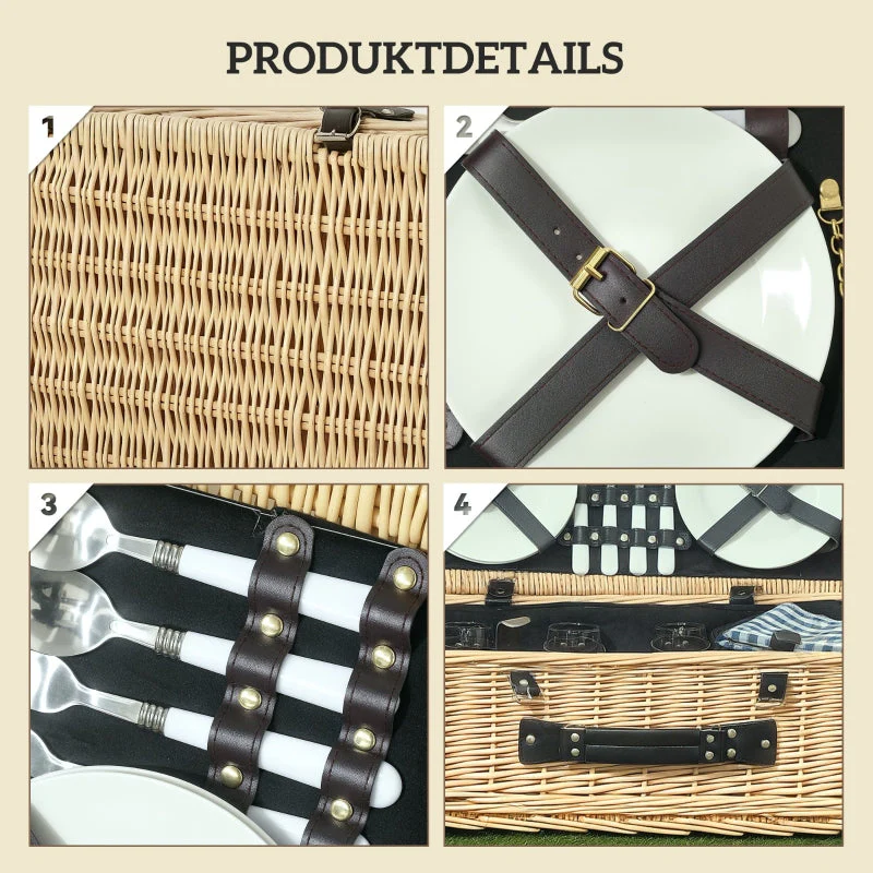 Picnic Basket with Insulated Cooler Compartment, Blanket, Cutlery Set, natural wood - Image 6