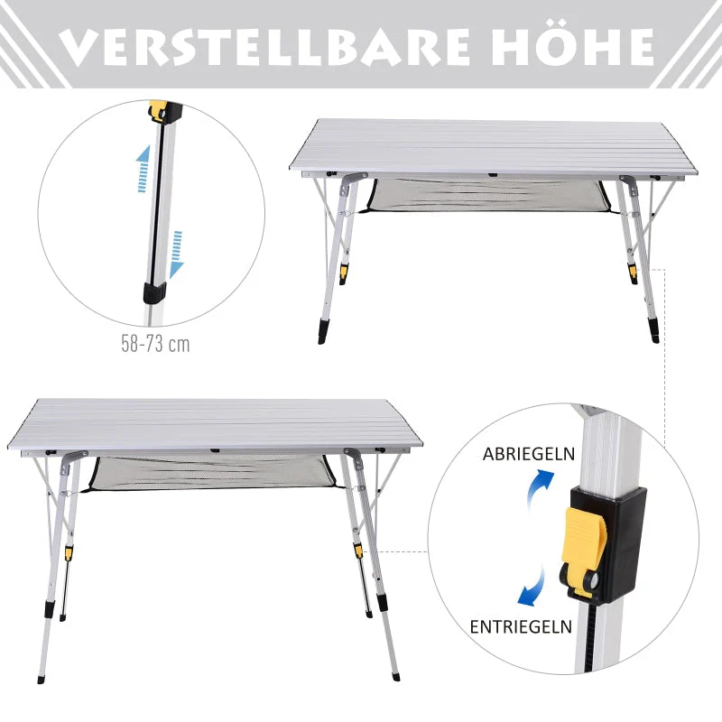 Picnic Folding Table | Height-Adjustable Collapsible Camping Table with Carry Bag | Aluminum Silver - Image 4