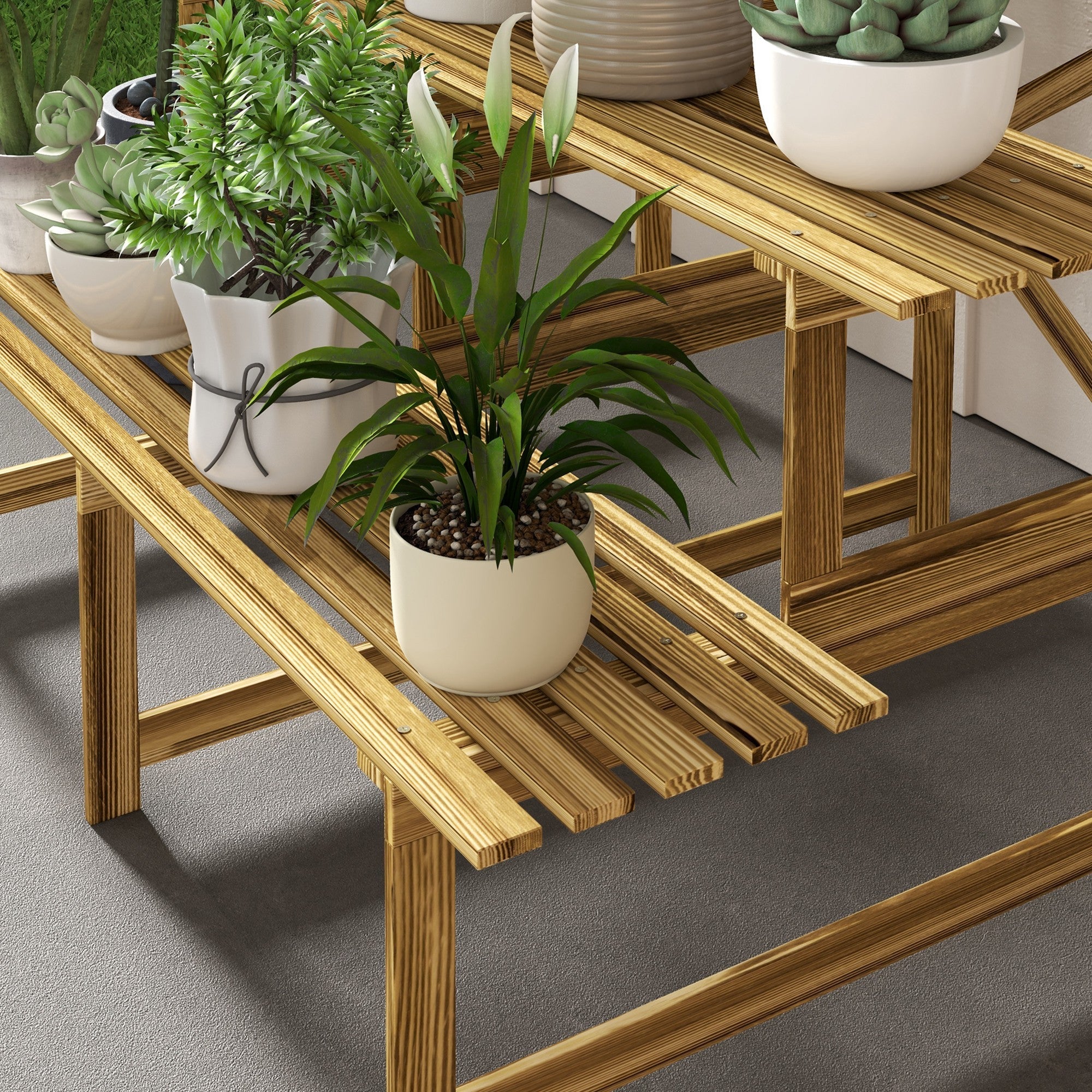 Plant Staircase Flower Shelf, 3 Steps, Fir Wood - Image 8