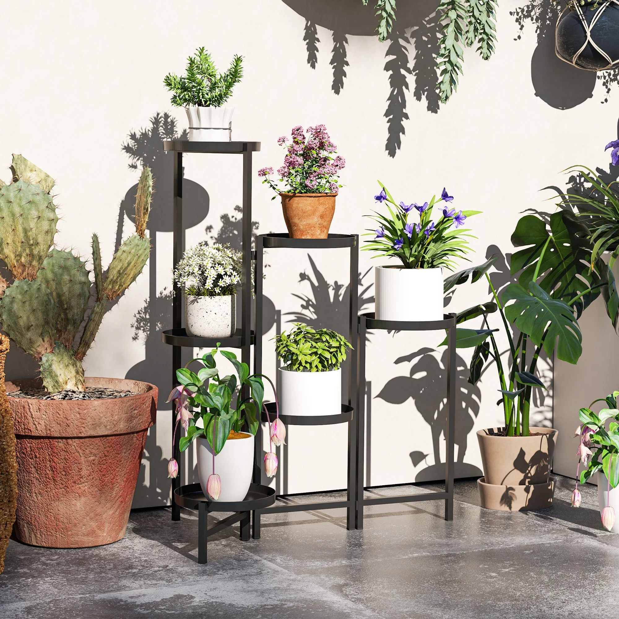 Plant Stand, 6-Tier Foldable Trays 80cm High, Metal Black - Image 2