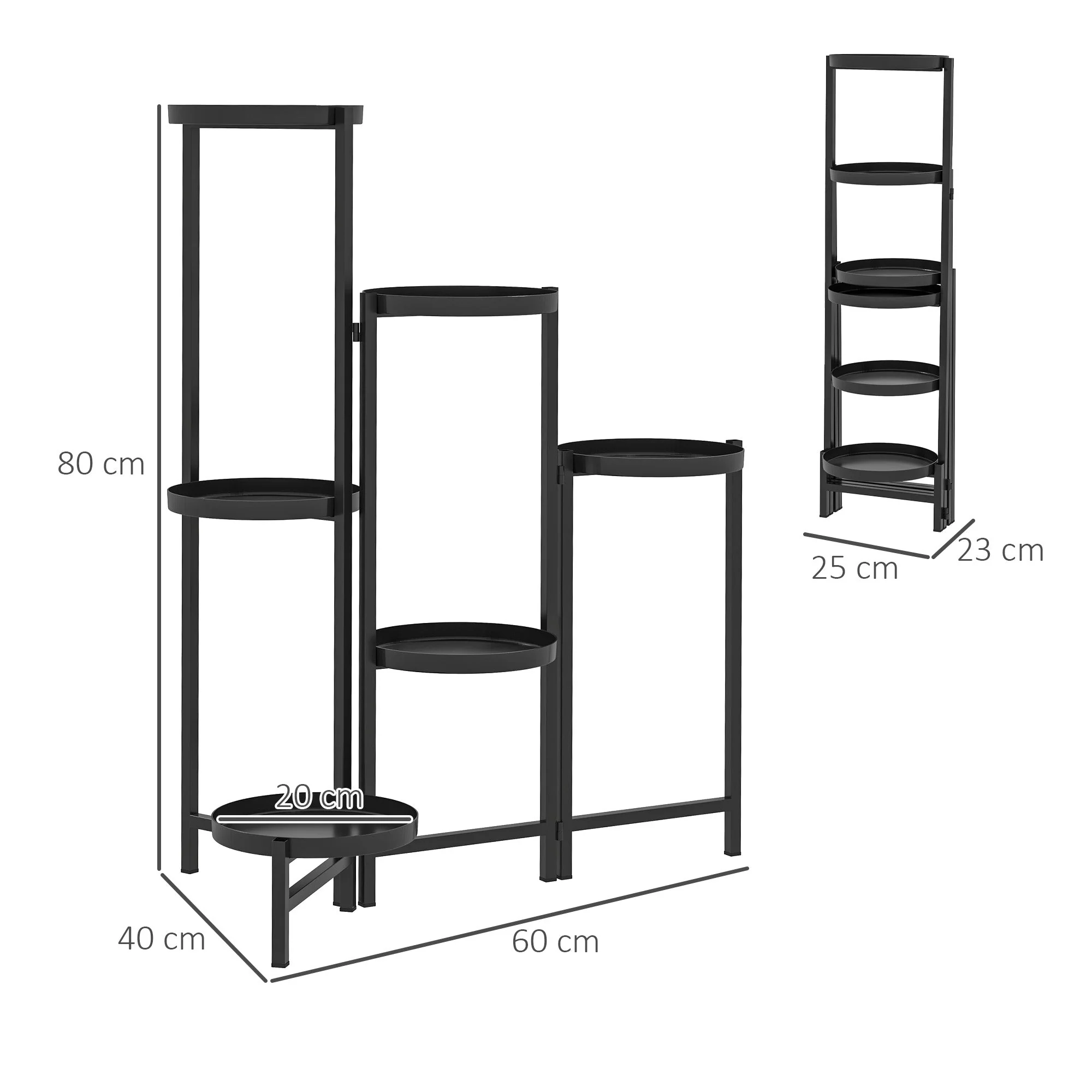 Plant Stand, 6-Tier Foldable Trays 80cm High, Metal Black - Image 3