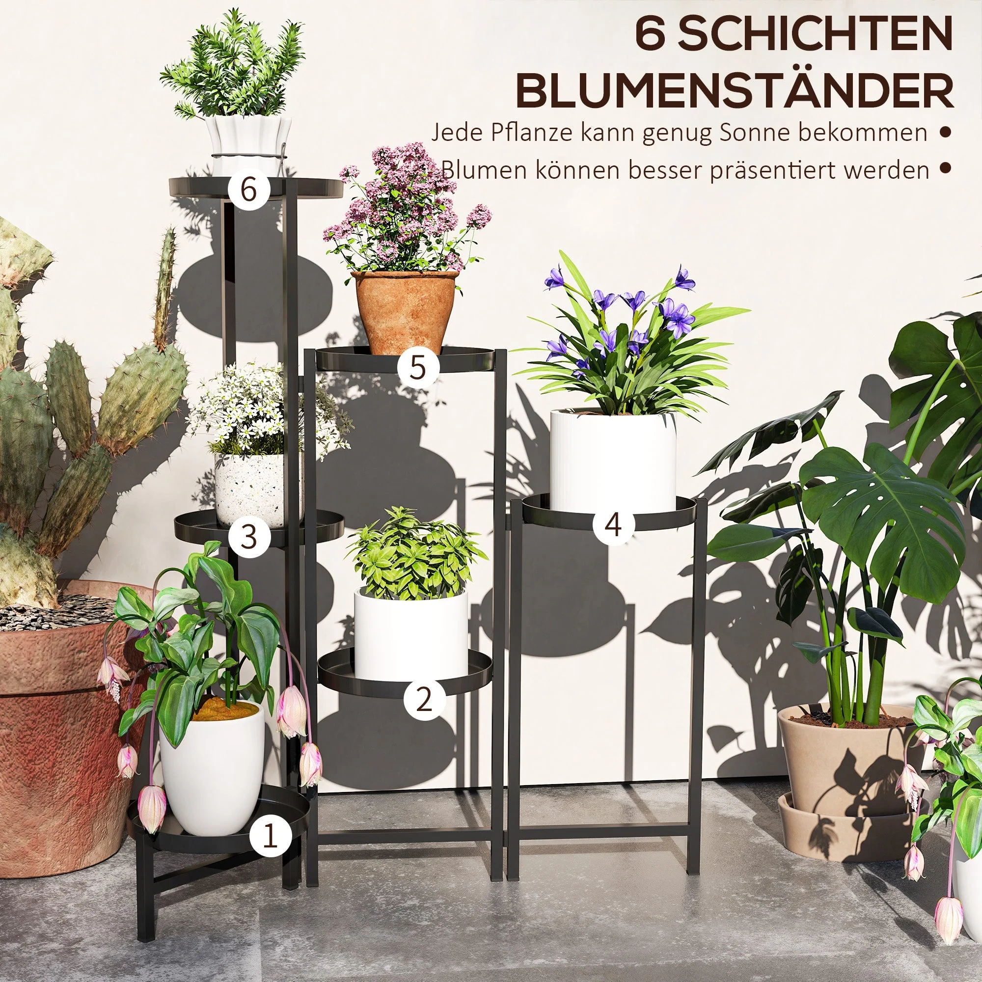 Plant Stand, 6-Tier Foldable Trays 80cm High, Metal Black - Image 4
