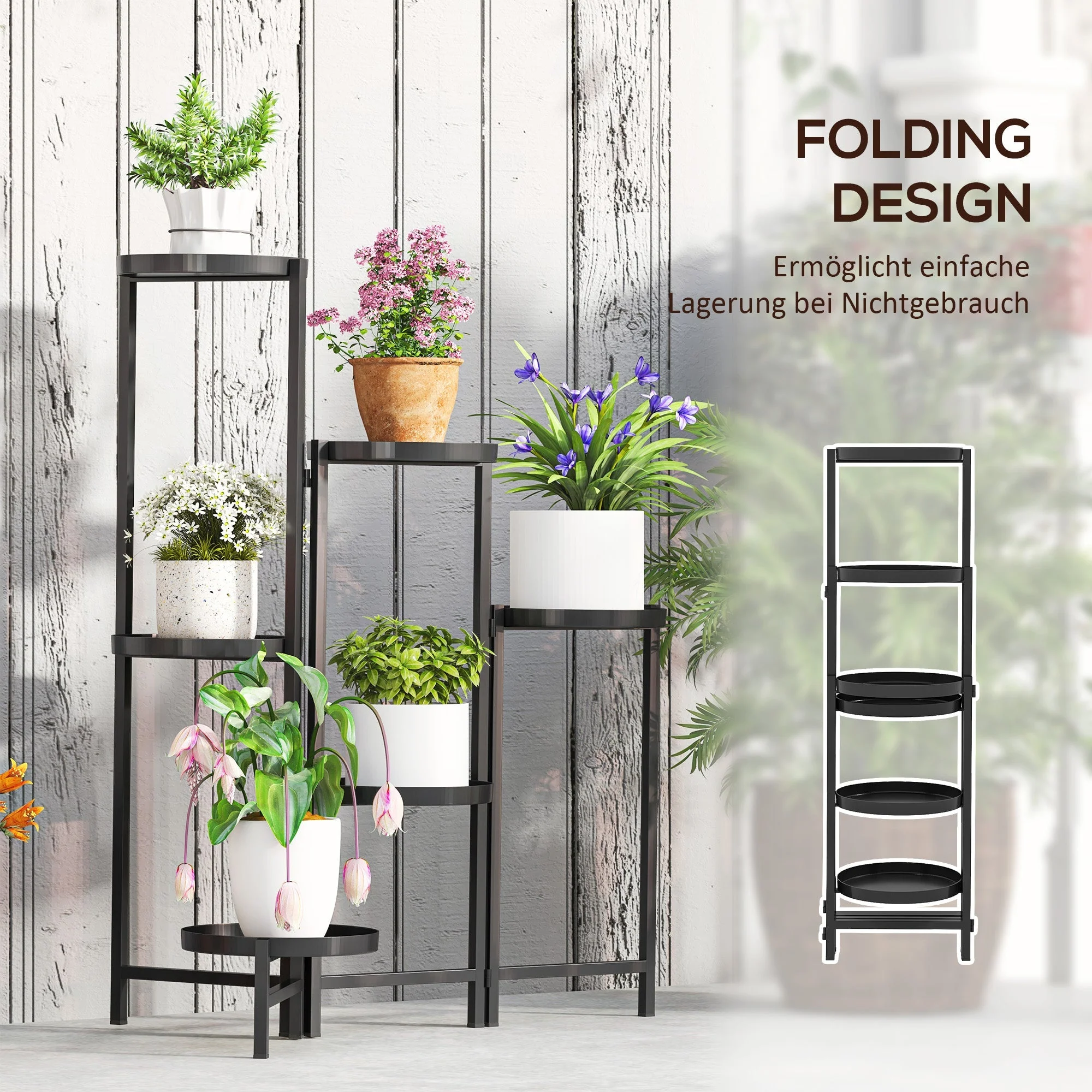 Plant Stand, 6-Tier Foldable Trays 80cm High, Metal Black - Image 5