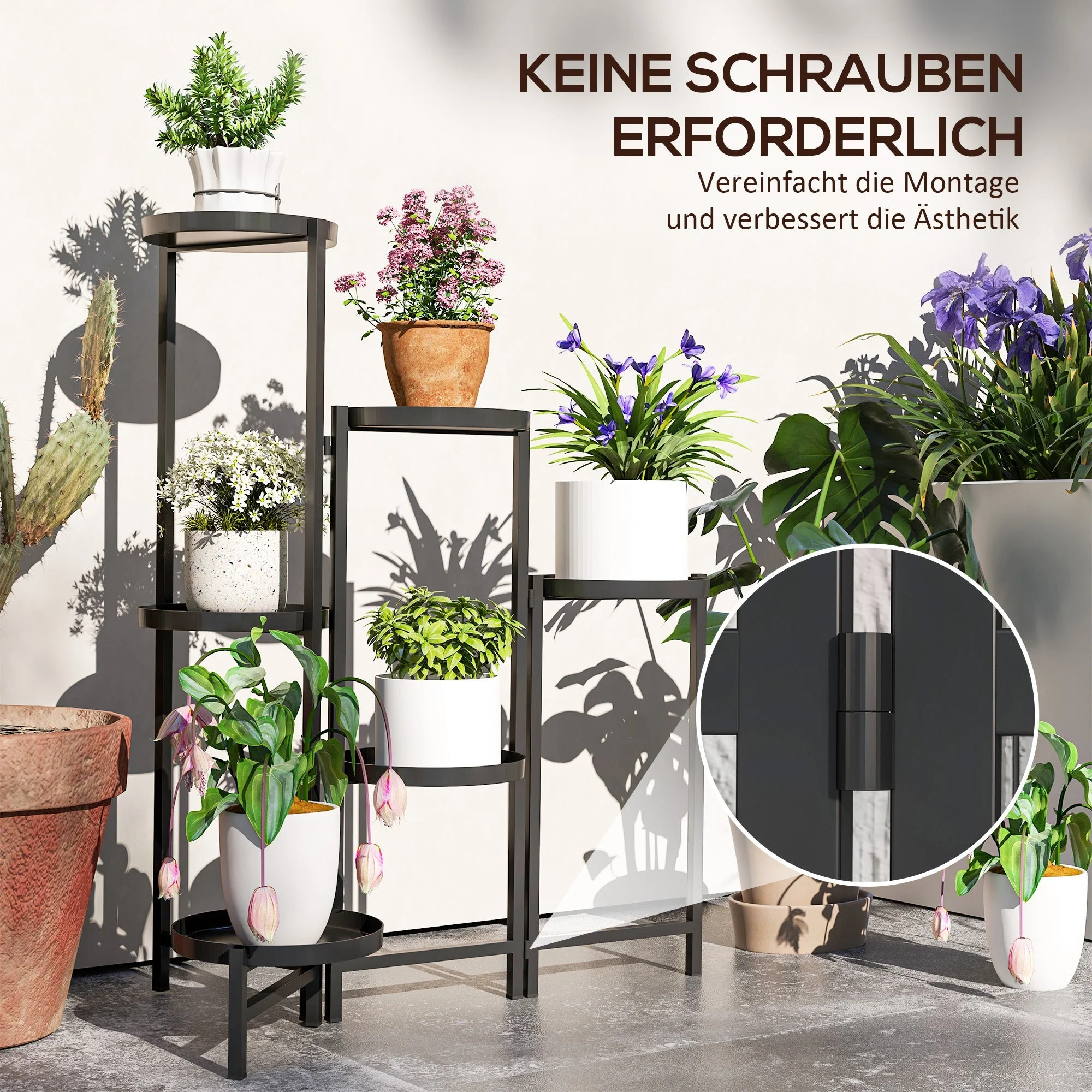 Plant Stand, 6-Tier Foldable Trays 80cm High, Metal Black - Image 6