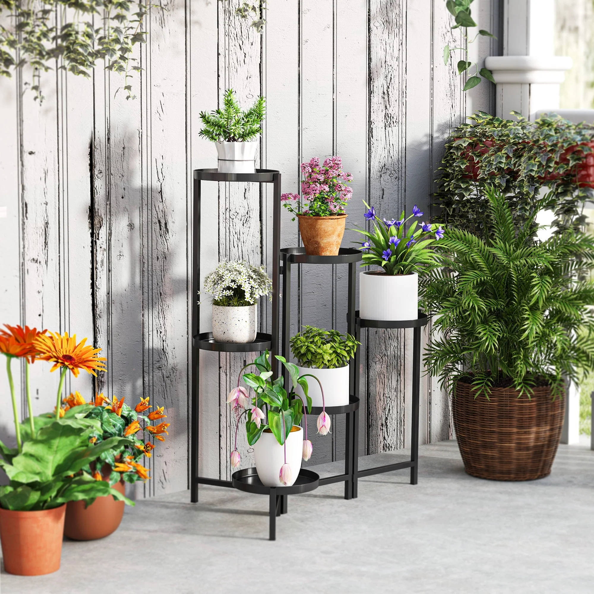 Plant Stand, 6-Tier Foldable Trays 80cm High, Metal Black - Image 7