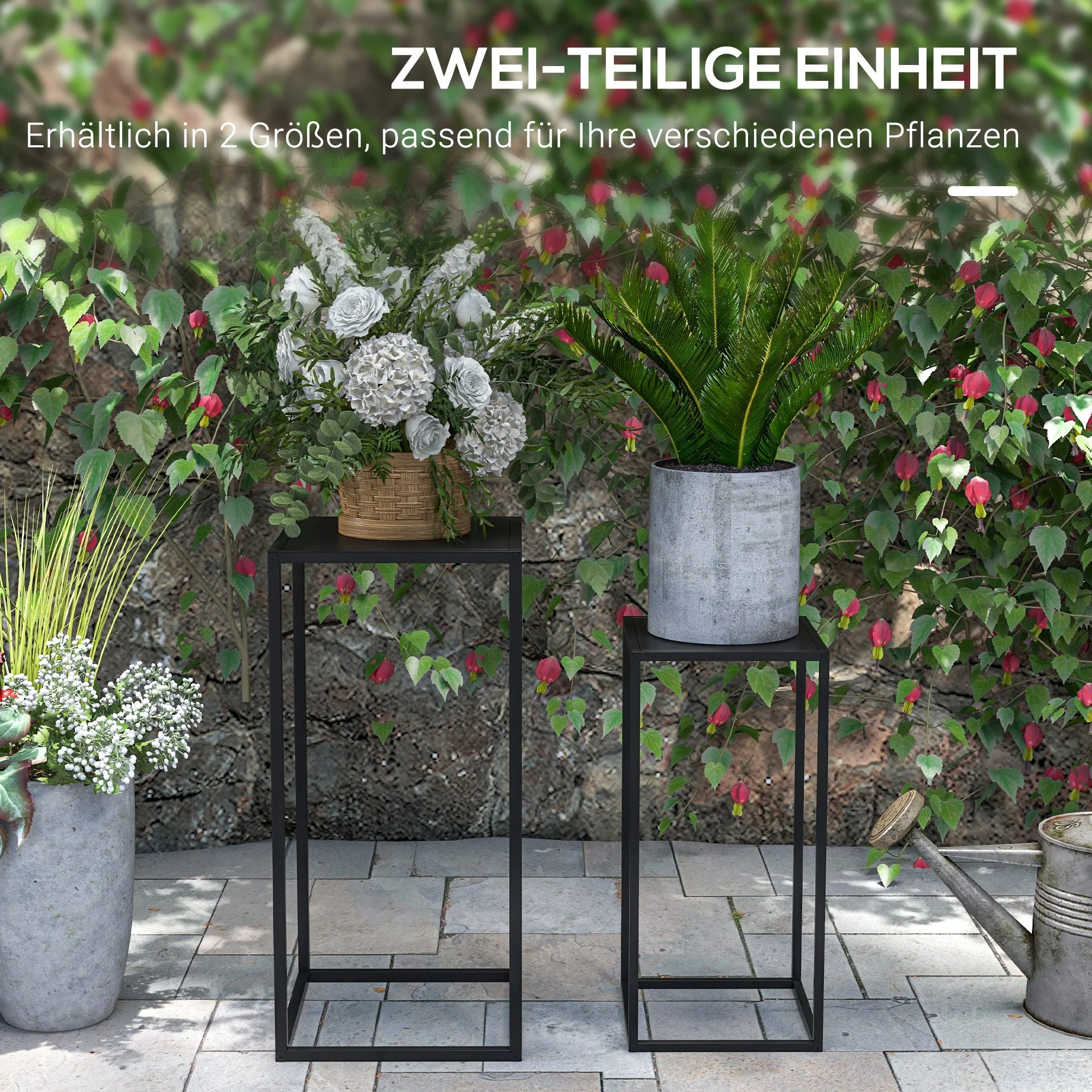 Plant Stands, 2-Piece Set Scandinavian Design Steel Legs, Black - Image 4