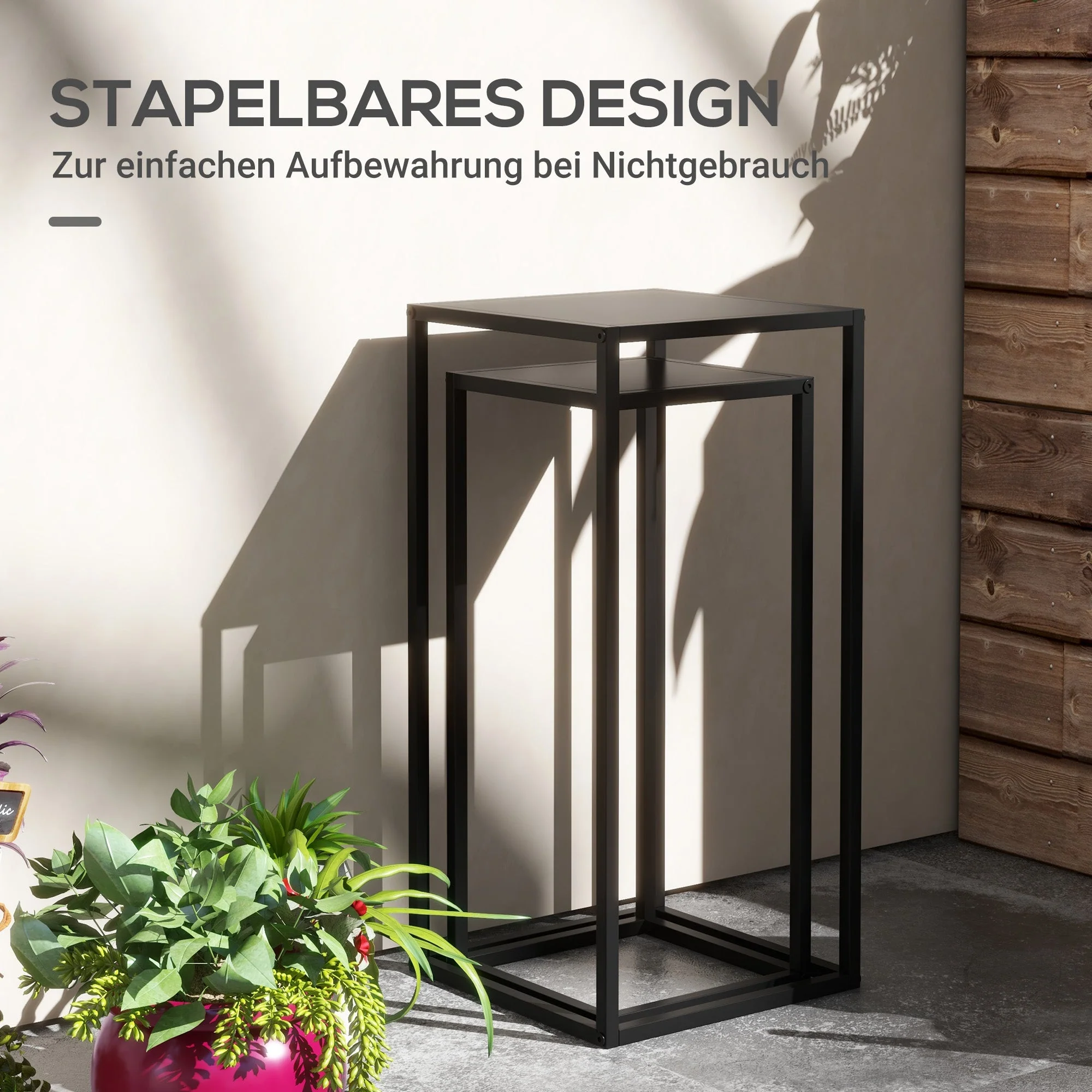 Plant Stands, 2-Piece Set Scandinavian Design Steel Legs, Black - Image 6