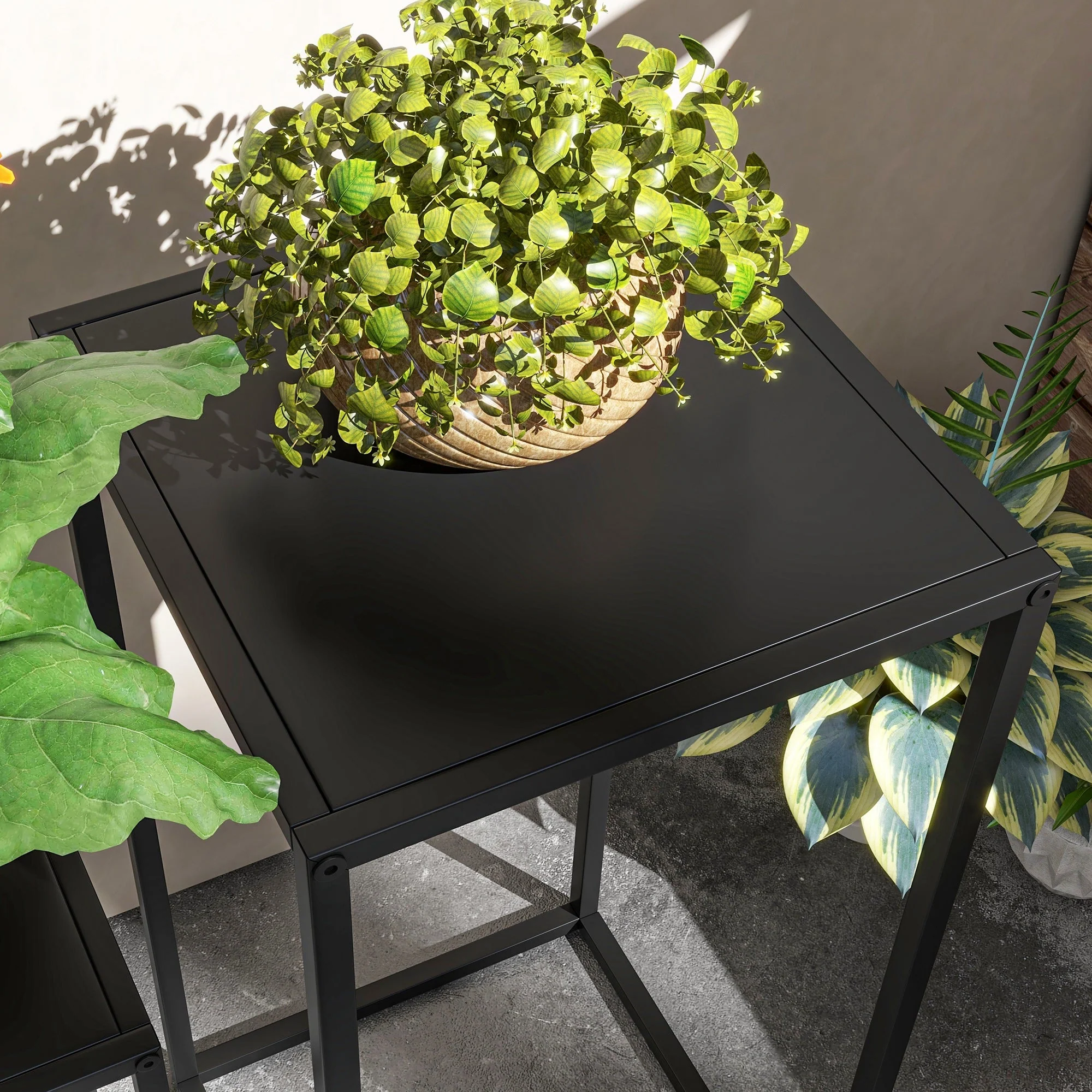 Plant Stands, 2-Piece Set Scandinavian Design Steel Legs, Black - Image 8