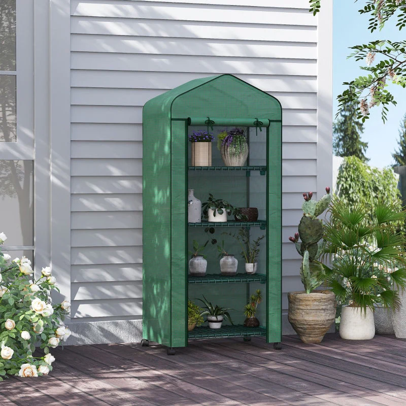 Plastic Greenhouse, 4 Shelves, 69x50x165cm, Green