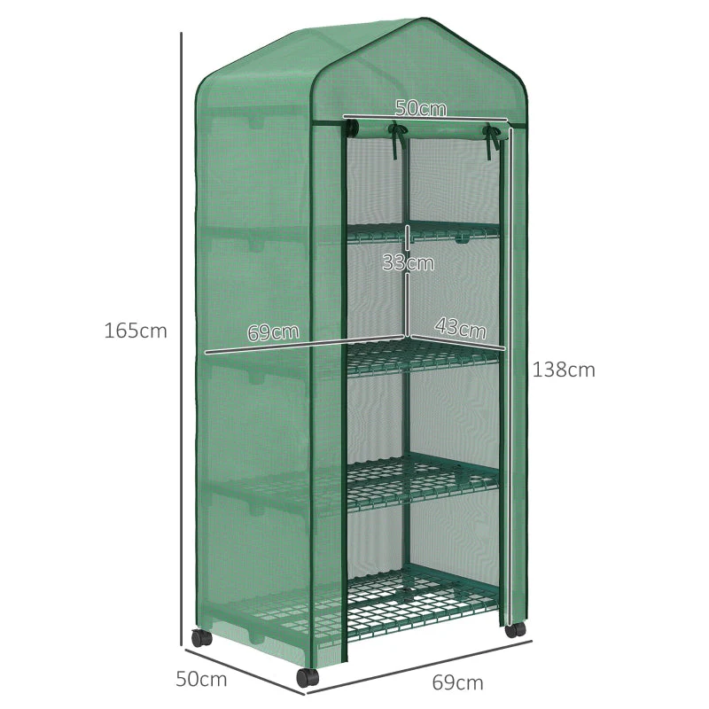 Plastic Greenhouse, 4 Shelves, 69x50x165cm, Green - Image 3