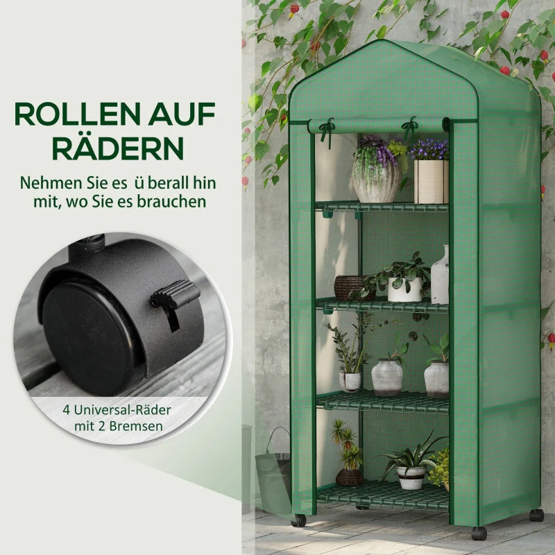 Plastic Greenhouse, 4 Shelves, 69x50x165cm, Green - Image 5