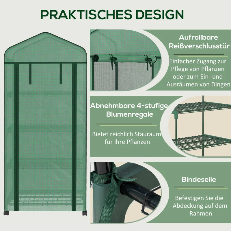 Plastic Greenhouse, 4 Shelves, 69x50x165cm, Green - Image 6