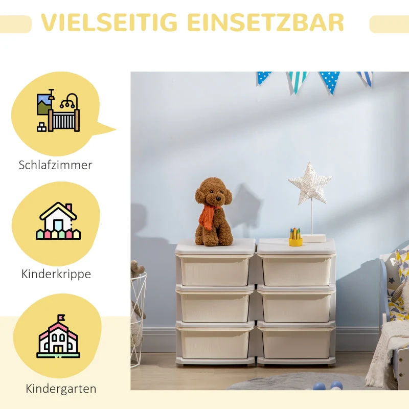 Plastic Storage Box, 6 Drawers, Toy Organizer, Cream White - Image 4