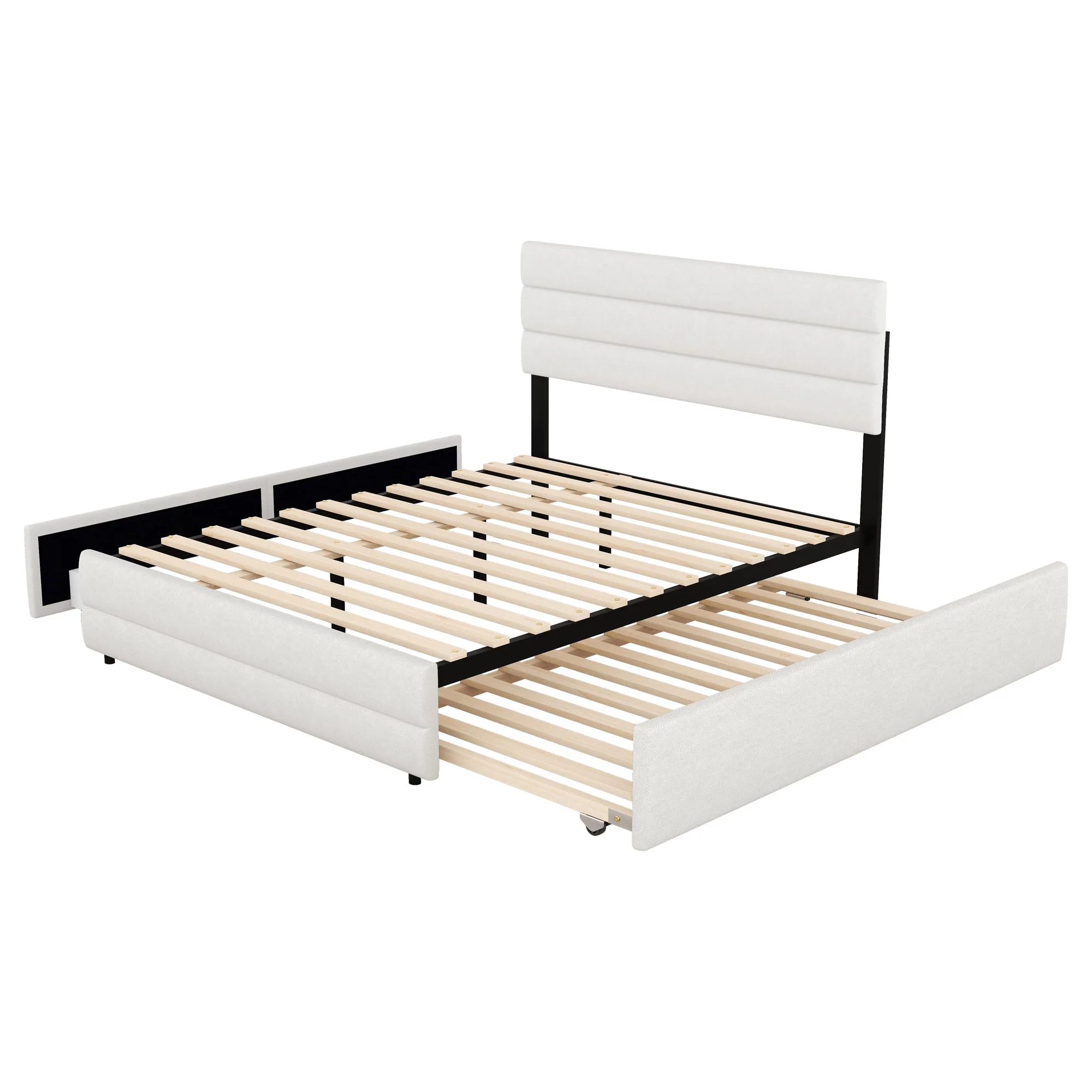 Platform Bed 140x200 with 2 Drawers - Beige - Image 8