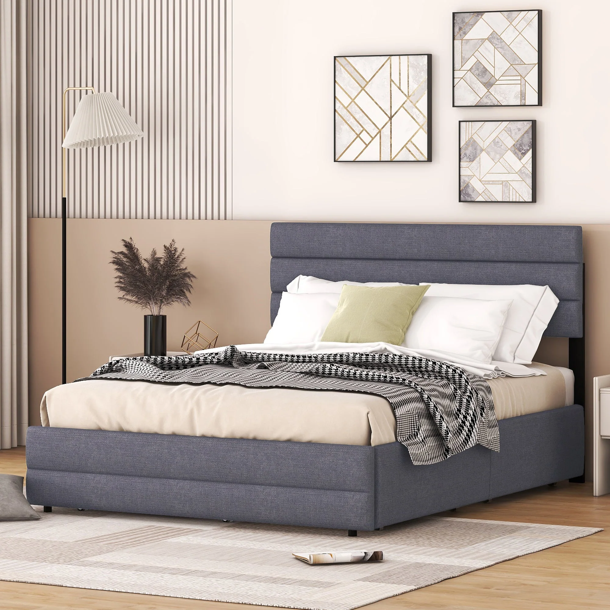 Platform Bed 140x200cm with 2 Drawers Grey - Image 3
