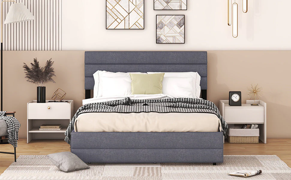 Platform Bed 140x200cm with 2 Drawers Grey - Image 6